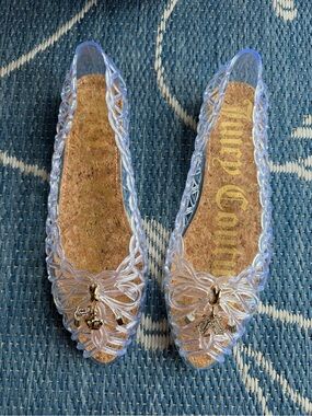 Juicy Couture Iridescent Clear Jelly Ballet Flats with Gold Charm